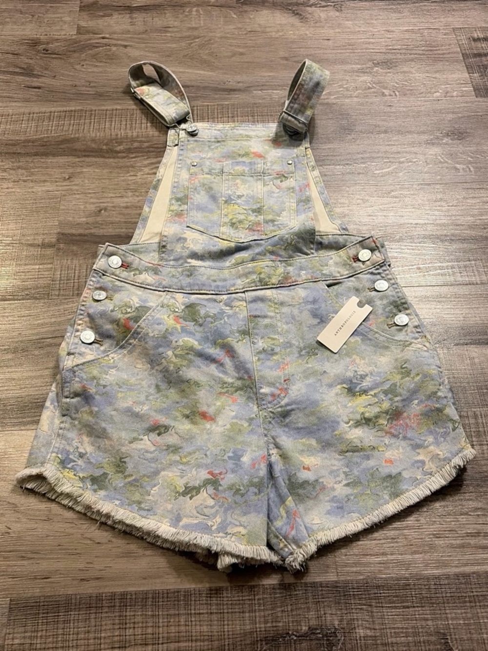 Anthropologie Pastel Multi Printed Denim Short Overalls
